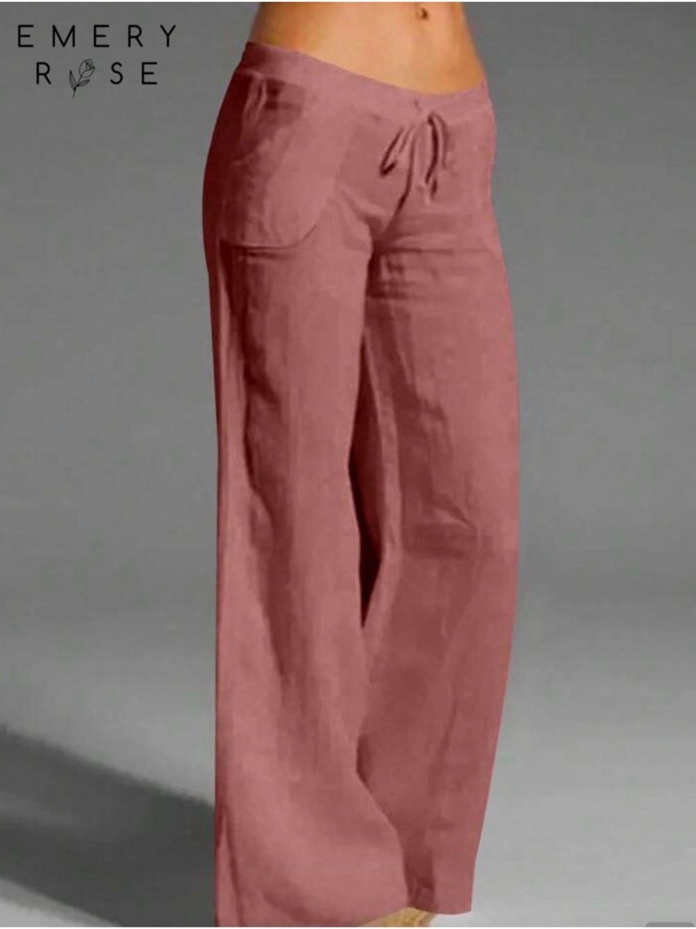 Emery Rose Women's Wide-Leg Drawstring Pants in Rosewood